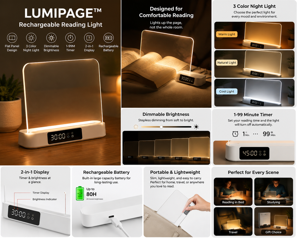LumiPage™ — Rechargeable Reading Light
