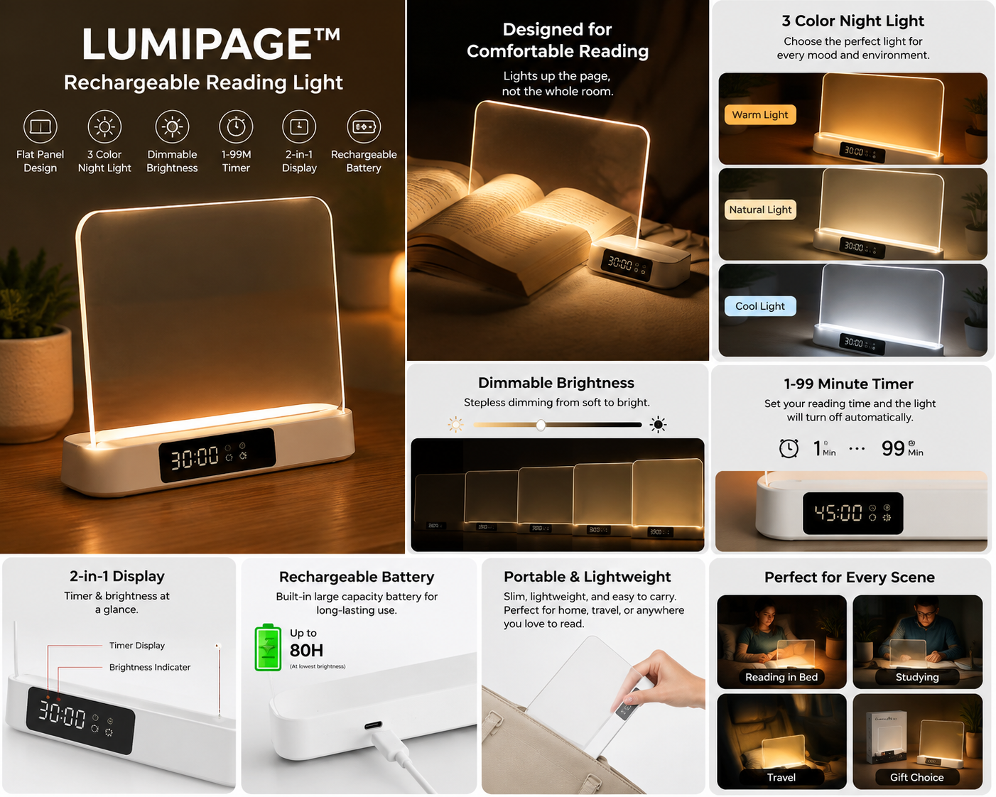 LumiPage™ — Rechargeable Reading Light